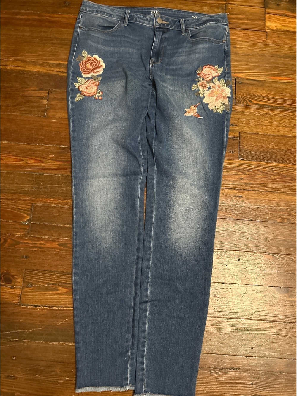 a.n.a 14T Blue Denim Jeggings with Floral Embroidery